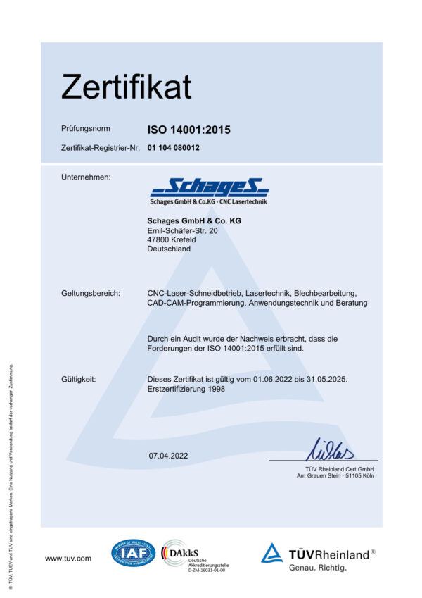 Zertifikat ISO 14001 (deutsch)