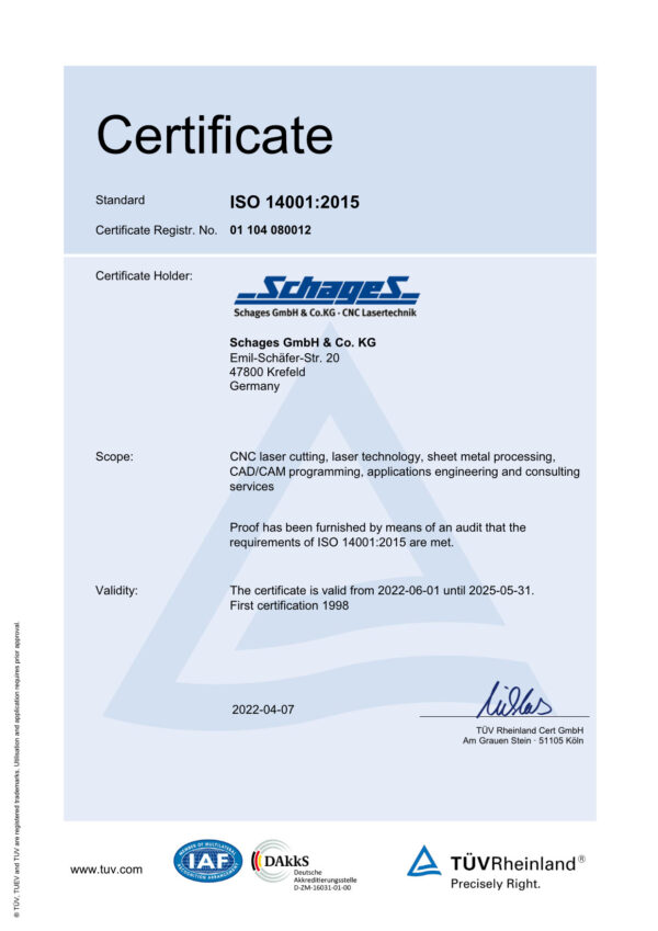 Zertifikat ISO 14001 (englisch)