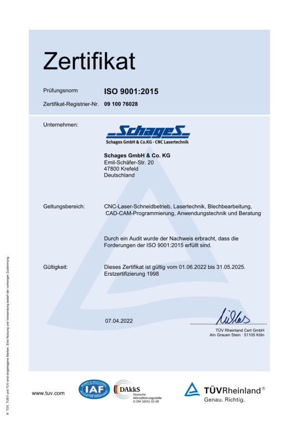 Zertifikat ISO 9001 (deutsch)