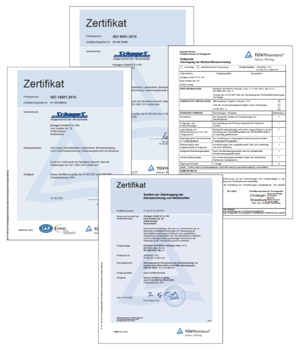 Das Unternehmen Schages GmbH & Co.KG ist zertifiziert nach ISO 9001 und ISO 14001.